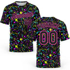 Custom Graffiti Pattern Black-Pink 3D Neon Splatter Performance T-Shirt