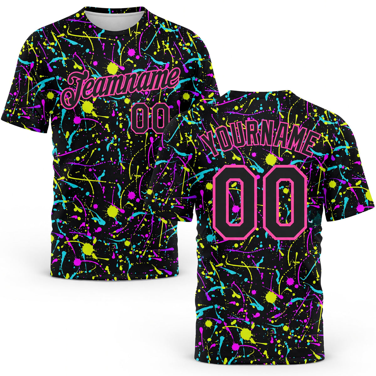 Custom Graffiti Pattern Black-Pink 3D Neon Splatter Performance T-Shirt