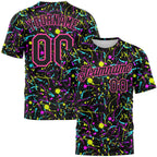 Custom Graffiti Pattern Black-Pink 3D Neon Splatter Performance T-Shirt photo 1