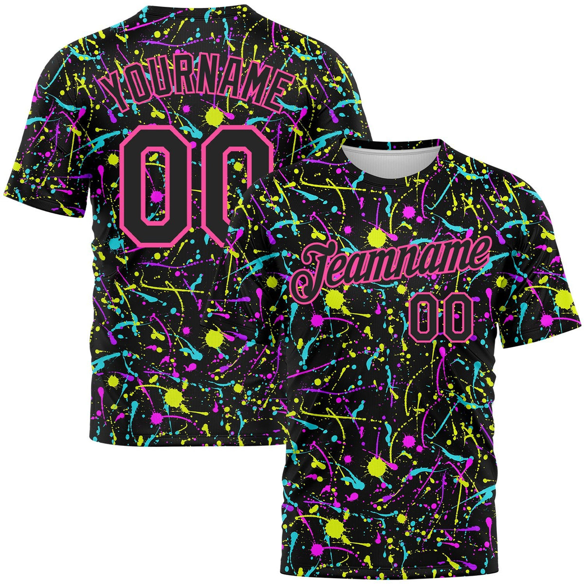 Custom Graffiti Pattern Black-Pink 3D Neon Splatter Performance T-Shirt photo 1