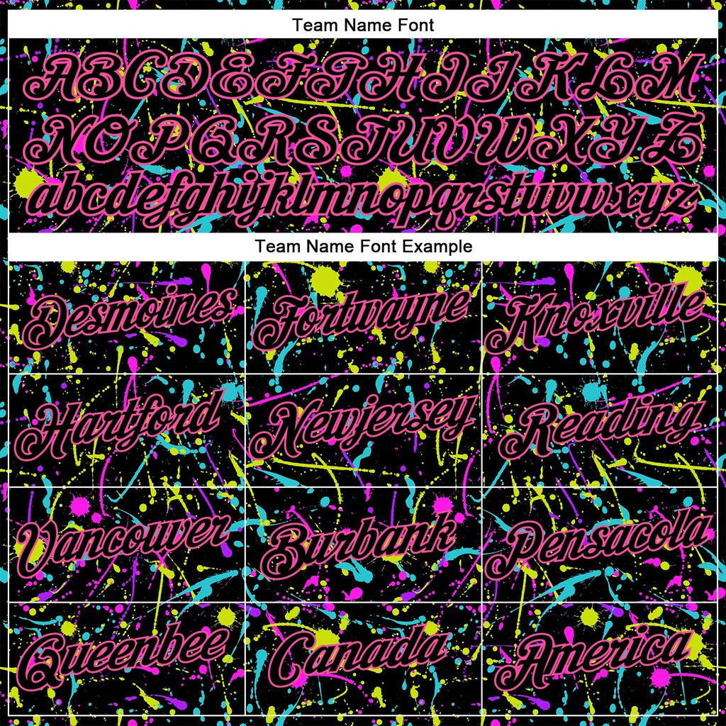 Custom Graffiti Pattern Black-Pink 3D Neon Splatter Performance T-Shirt photo 2