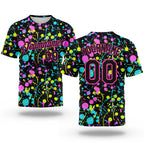 Custom Graffiti Pattern Black-Pink 3D Neon Splatter Performance T-Shirt
