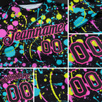 Custom Graffiti Pattern Black-Pink 3D Neon Splatter Performance T-Shirt detail