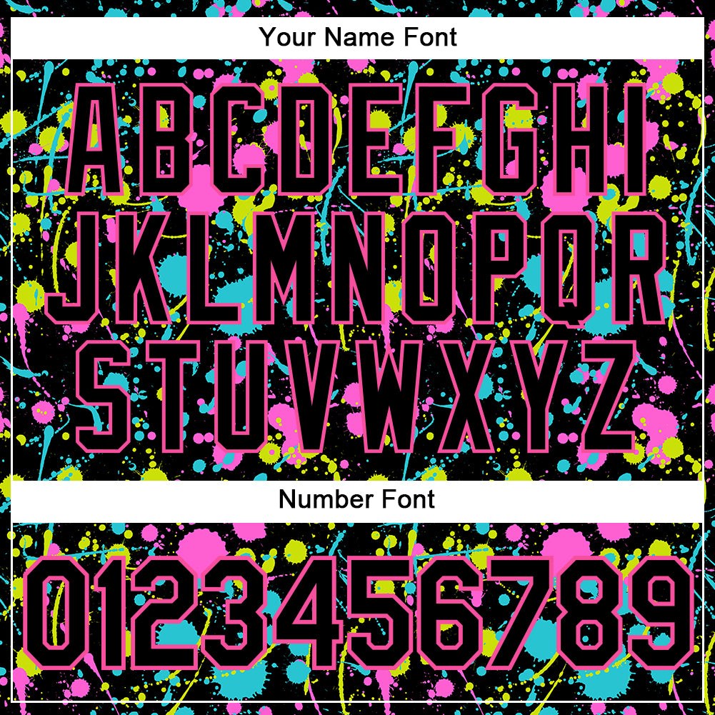 Custom Graffiti Pattern Black-Pink 3D Neon Splatter Performance T-Shirt photo 3