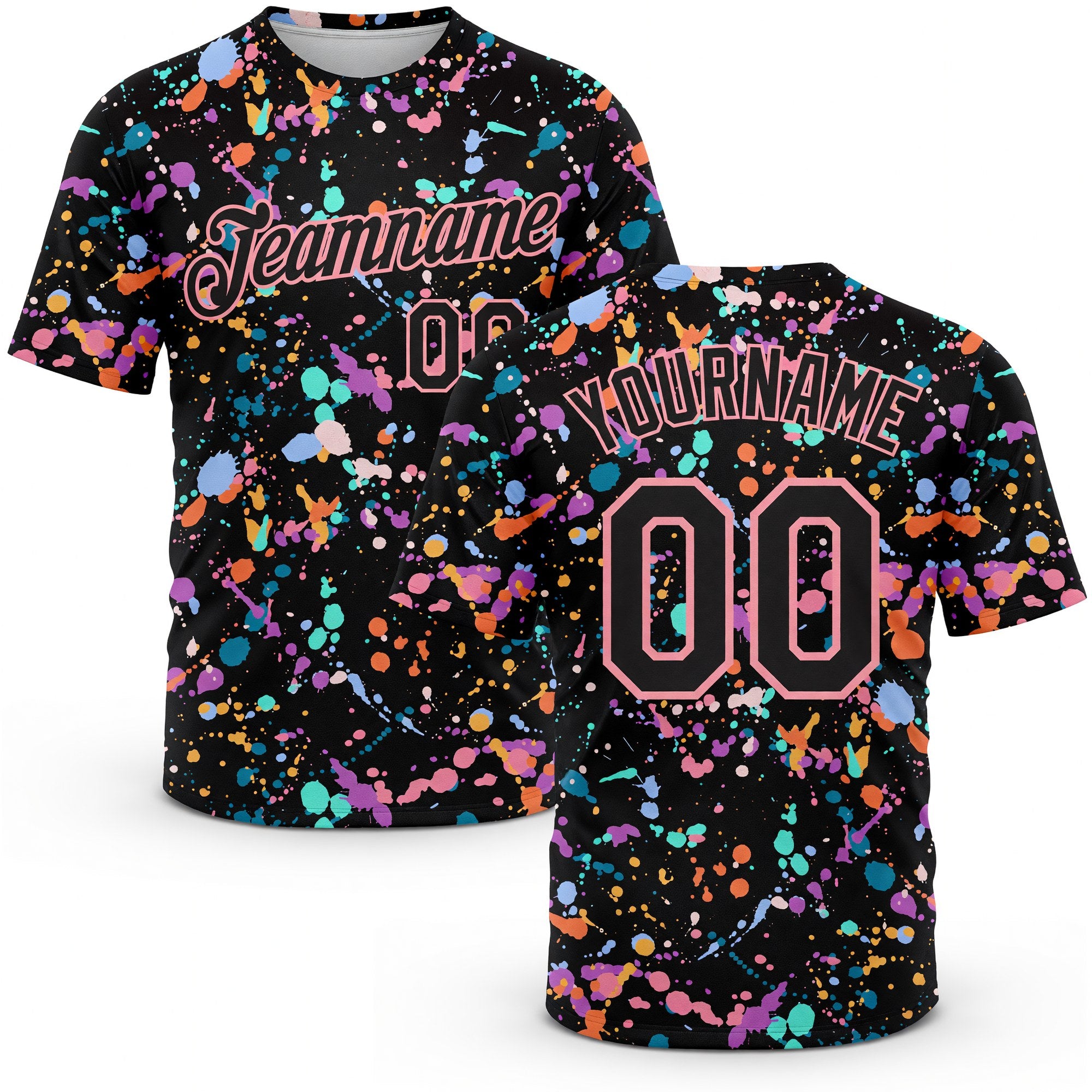 Custom Graffiti Pattern Black-Medium Pink 3D Expressive Splatter Performance T-Shirt