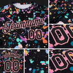 Custom Graffiti Pattern Black-Medium Pink 3D Expressive Splatter Performance T-Shirt detail