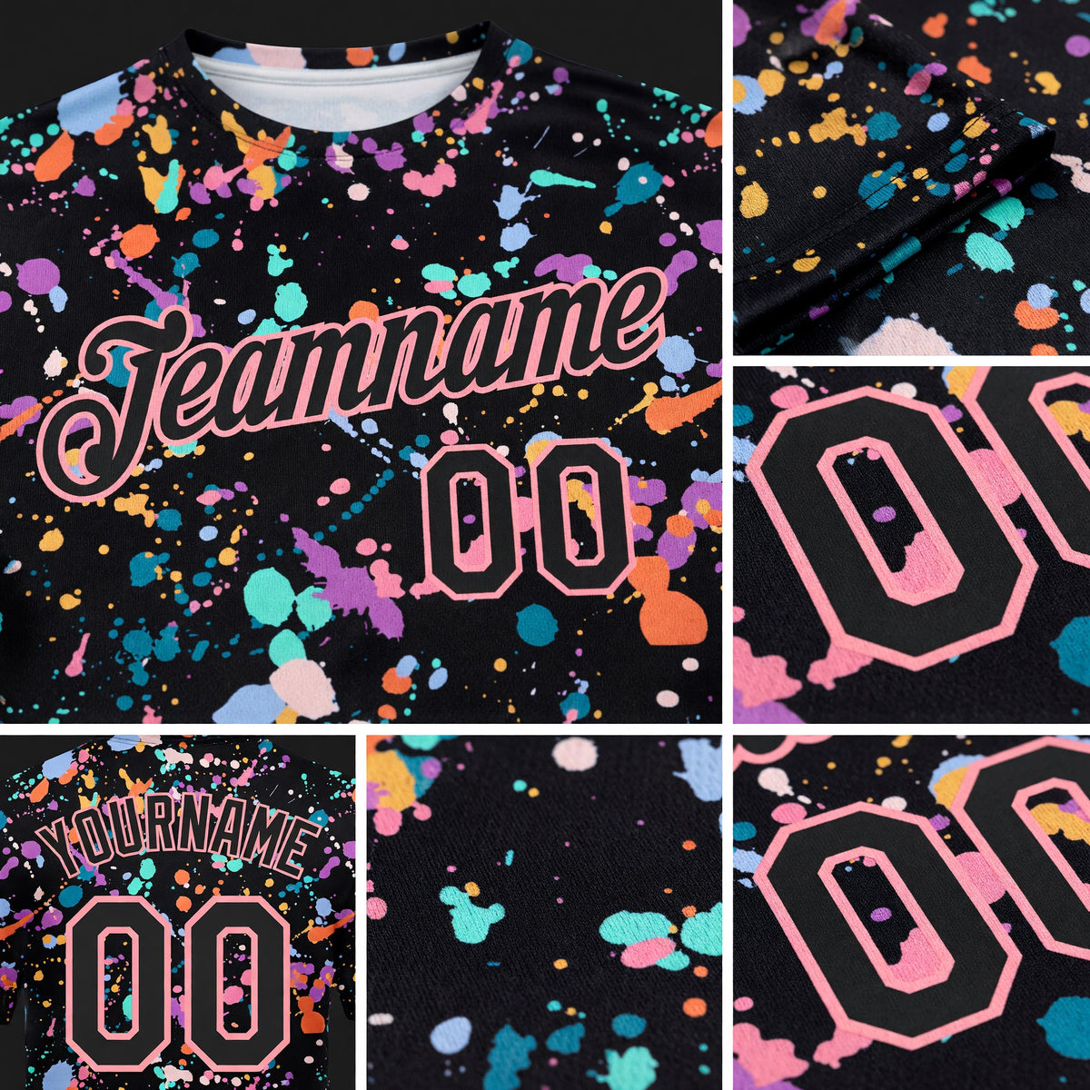 Custom Graffiti Pattern Black-Medium Pink 3D Expressive Splatter Performance T-Shirt detail