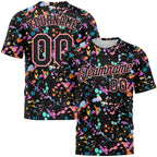 Custom Graffiti Pattern Black-Medium Pink 3D Expressive Splatter Performance T-Shirt photo 1