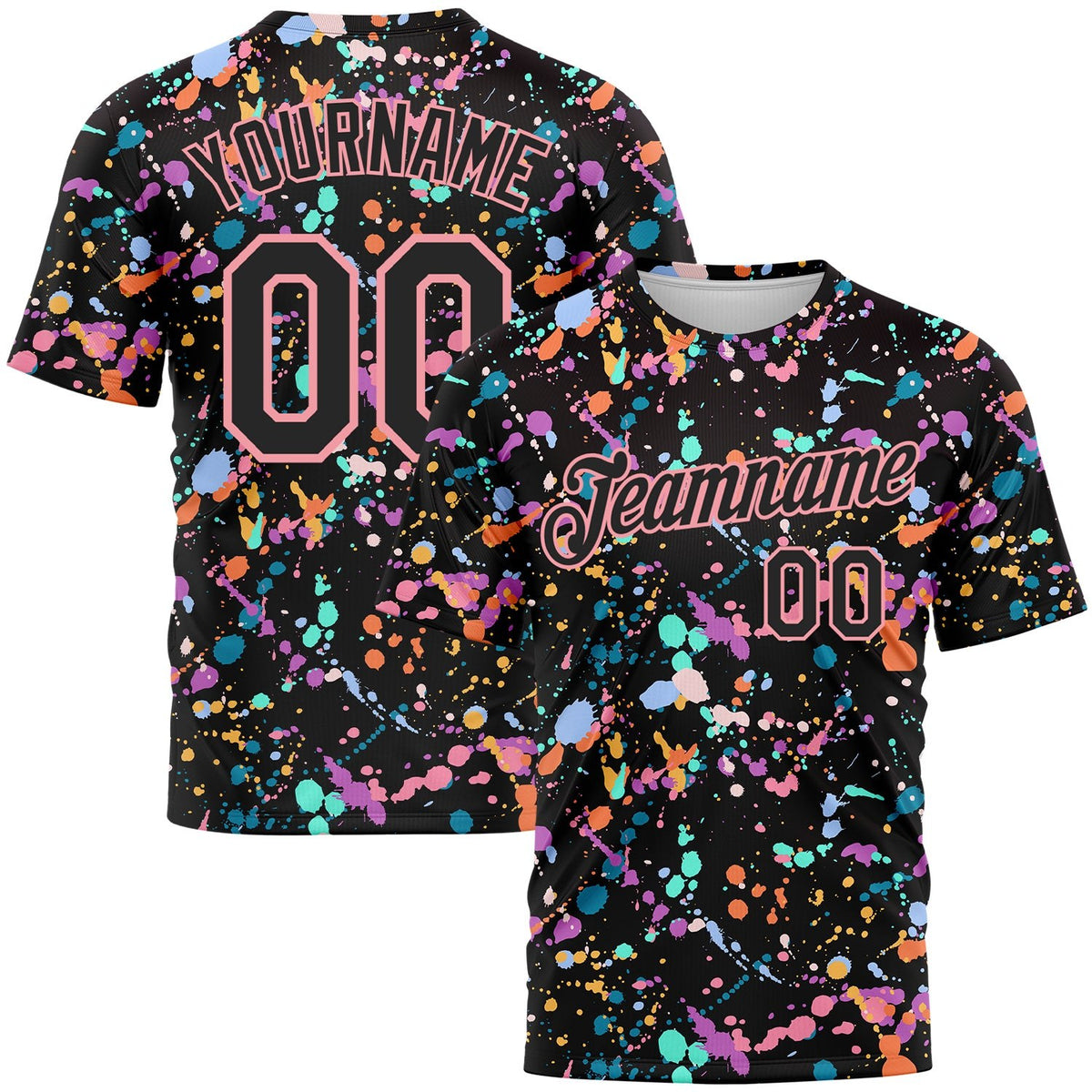 Custom Graffiti Pattern Black-Medium Pink 3D Expressive Splatter Performance T-Shirt photo 1
