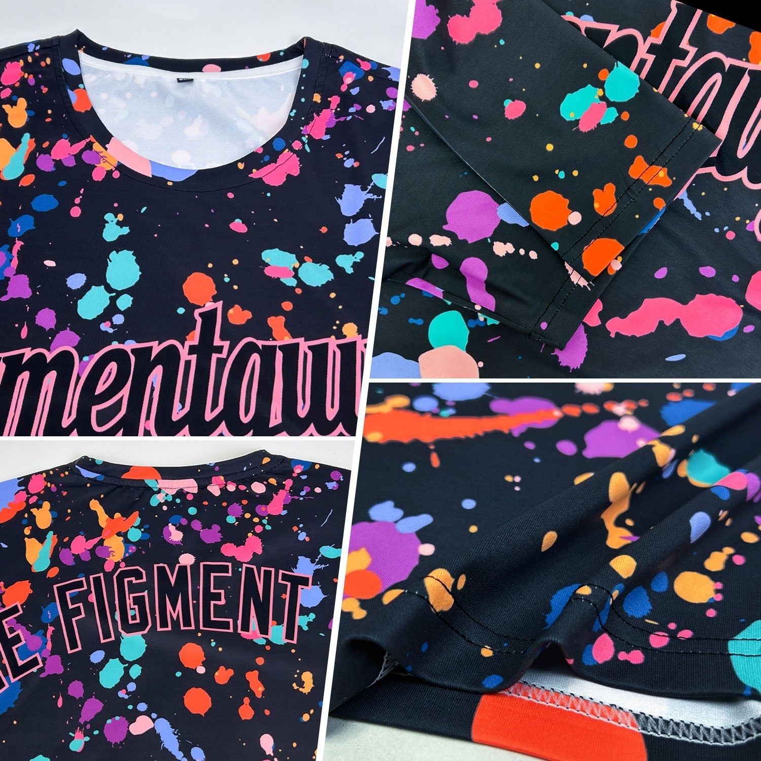 Custom Graffiti Pattern Black-Medium Pink 3D Expressive Splatter Performance T-Shirt photo 2