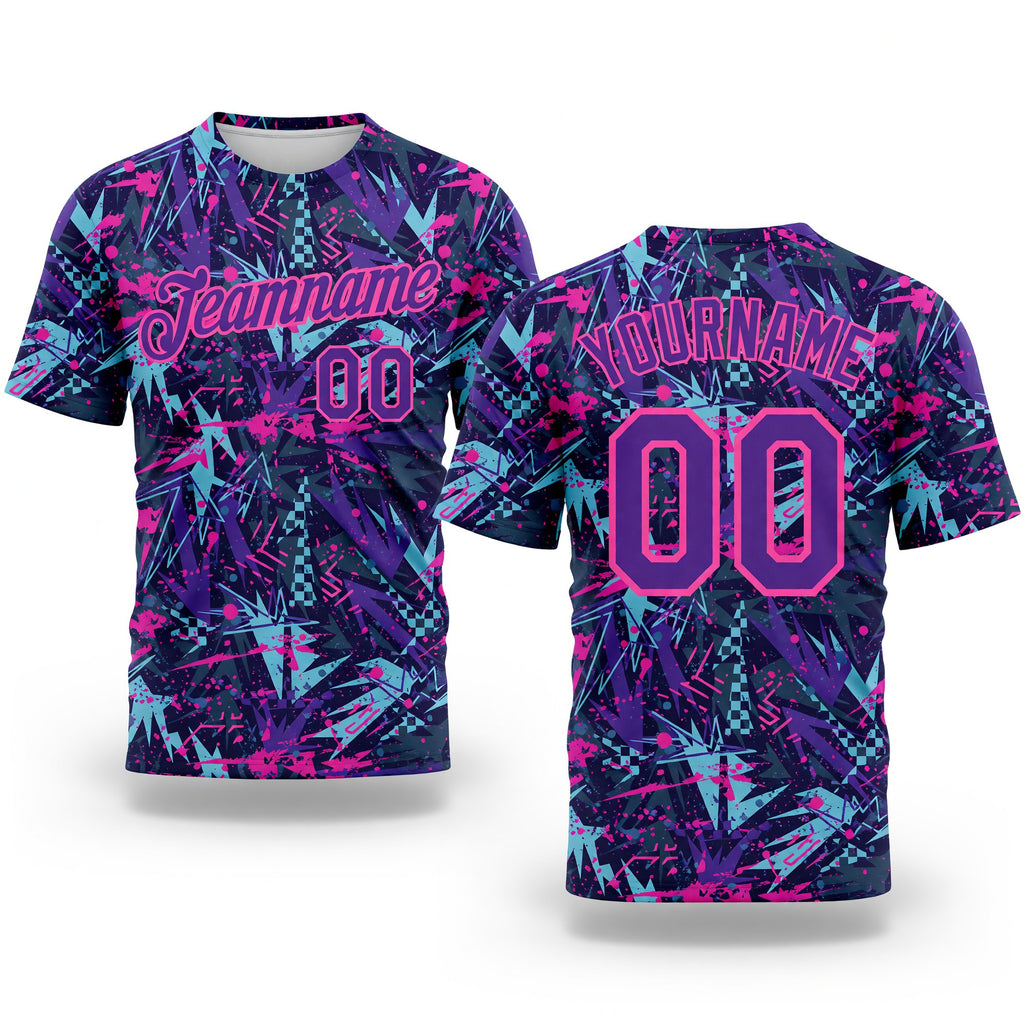 Custom Graffiti Pattern Purple-Pink 3D Creative Geometric Figures And Dots Performance T-Shirt