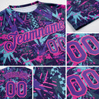 Custom Graffiti Pattern Purple-Pink 3D Creative Geometric Figures And Dots Performance T-Shirt detail