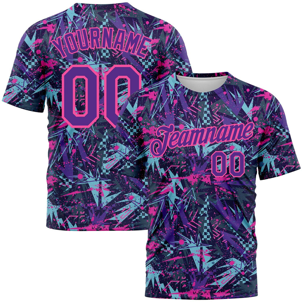 Custom Graffiti Pattern Purple-Pink 3D Creative Geometric Figures And Dots Performance T-Shirt photo 1