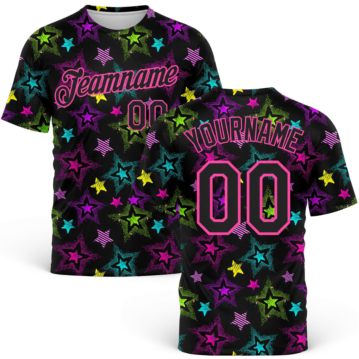 Custom Graffiti Pattern Black-Pink 3D Creative Colorful Stars Performance T-Shirt