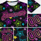Custom Graffiti Pattern Black-Pink 3D Creative Colorful Stars Performance T-Shirt detail