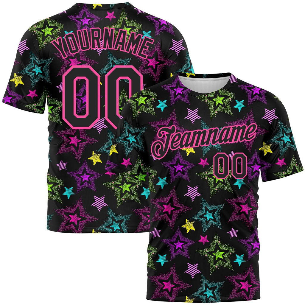 Custom Graffiti Pattern Black-Pink 3D Creative Colorful Stars Performance T-Shirt photo 1