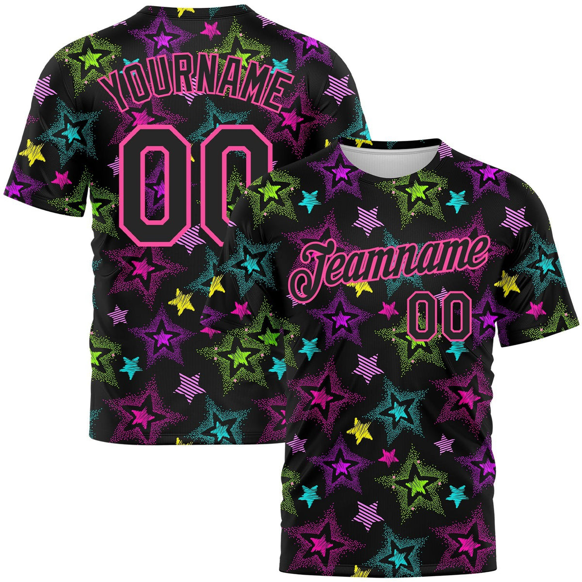 Custom Graffiti Pattern Black-Pink 3D Creative Colorful Stars Performance T-Shirt photo 1