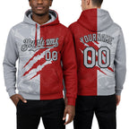 Custom Stitched Graffiti Pattern Gray Red-Black 3D Scratch Sports Pullover Sweatshirt Hoodie worn front and back
