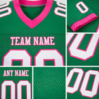 Custom Grass Green White-Pink Mesh Authentic Football Jersey detail