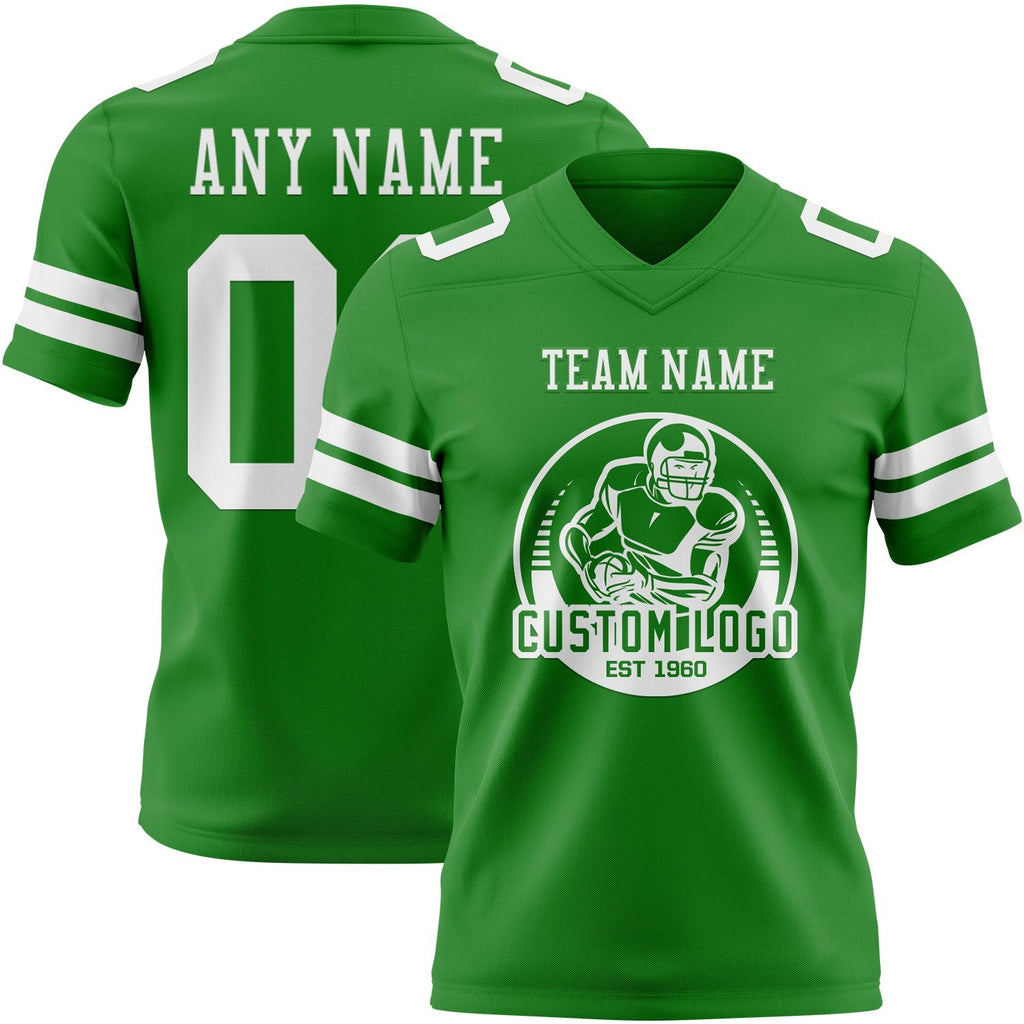 Custom Grass Green White Authentic Football Jersey photo 2
