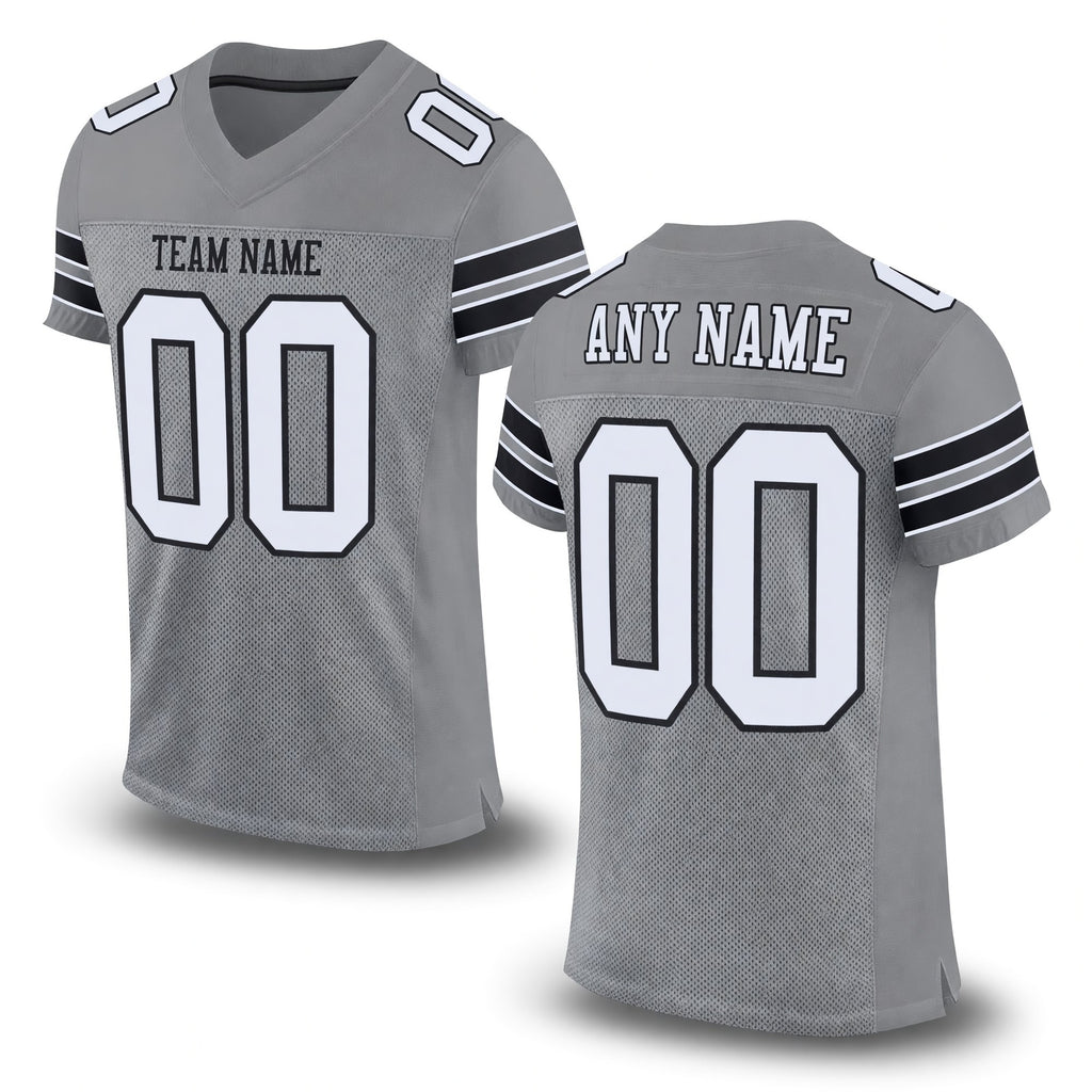 Custom Gray White-Black Mesh Authentic Football Jersey
