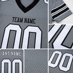 Custom Gray White-Black Mesh Authentic Football Jersey detail