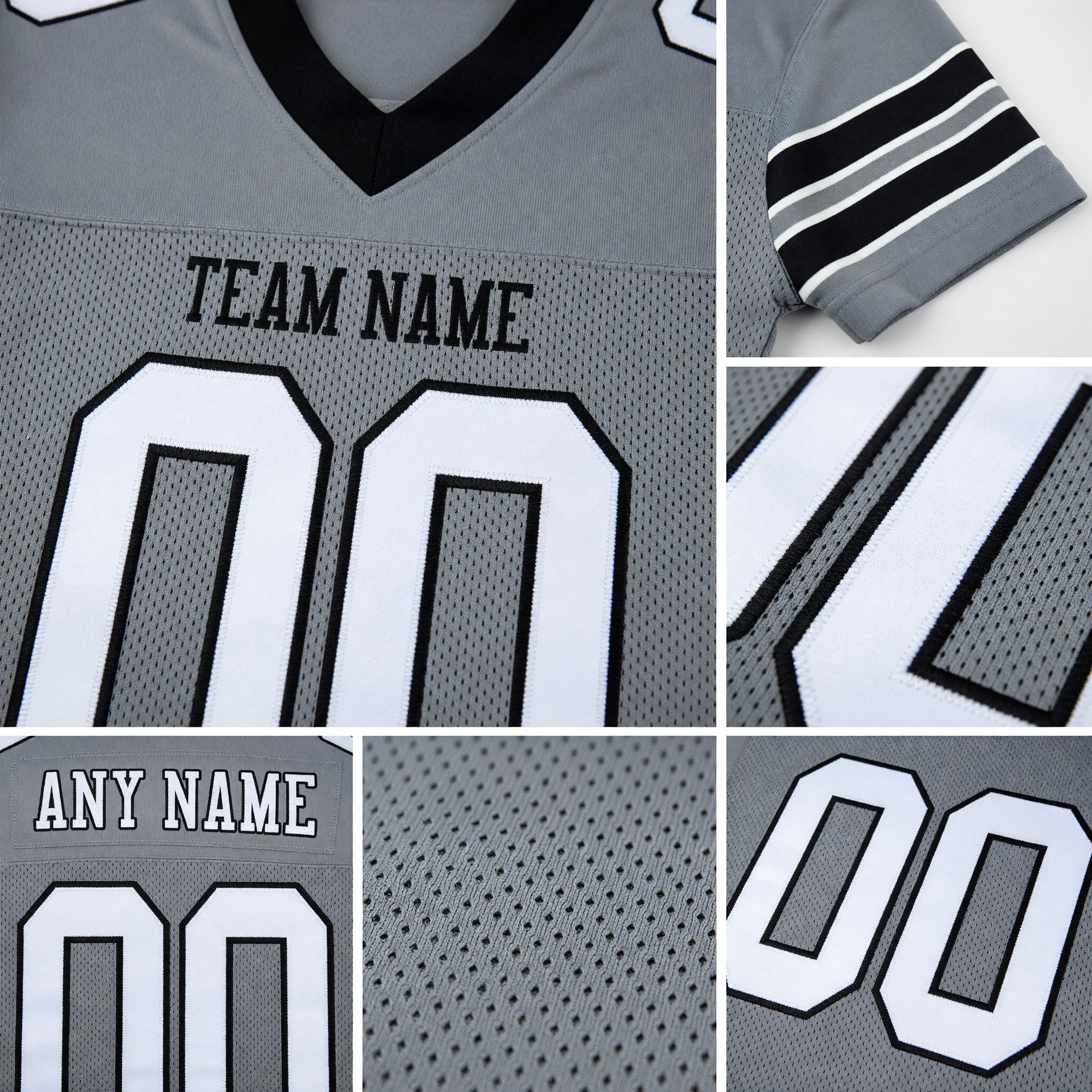 Custom Gray White-Black Mesh Authentic Football Jersey detail