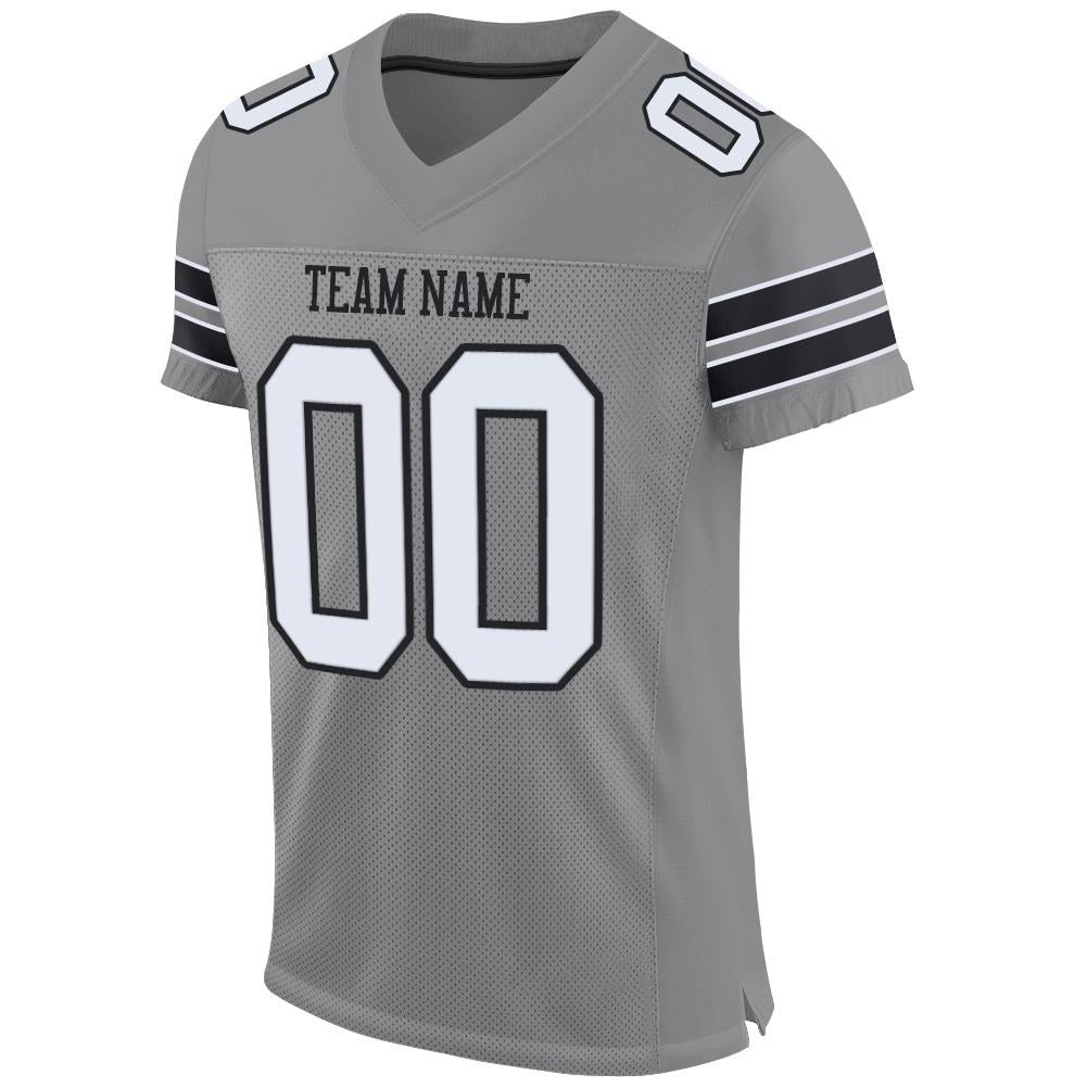 Custom Gray White-Black Mesh Authentic Football Jersey photo 1