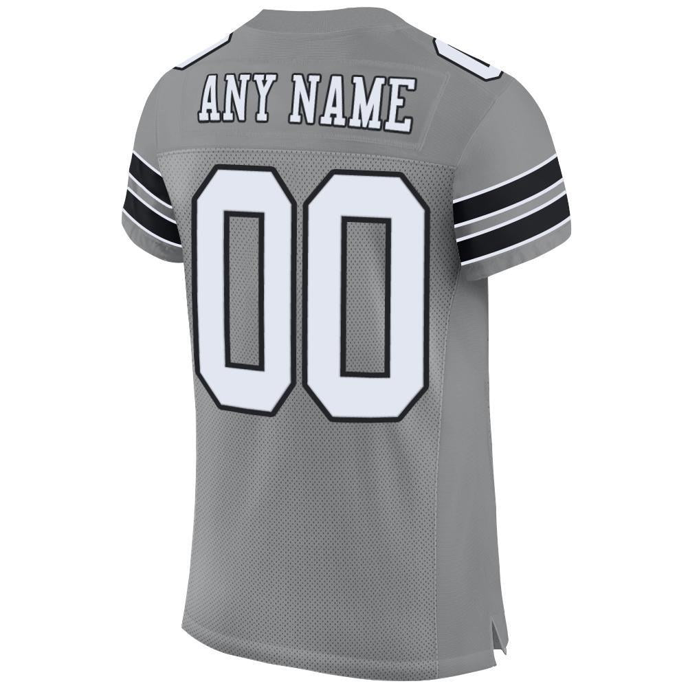 Custom Gray White-Black Mesh Authentic Football Jersey photo 2