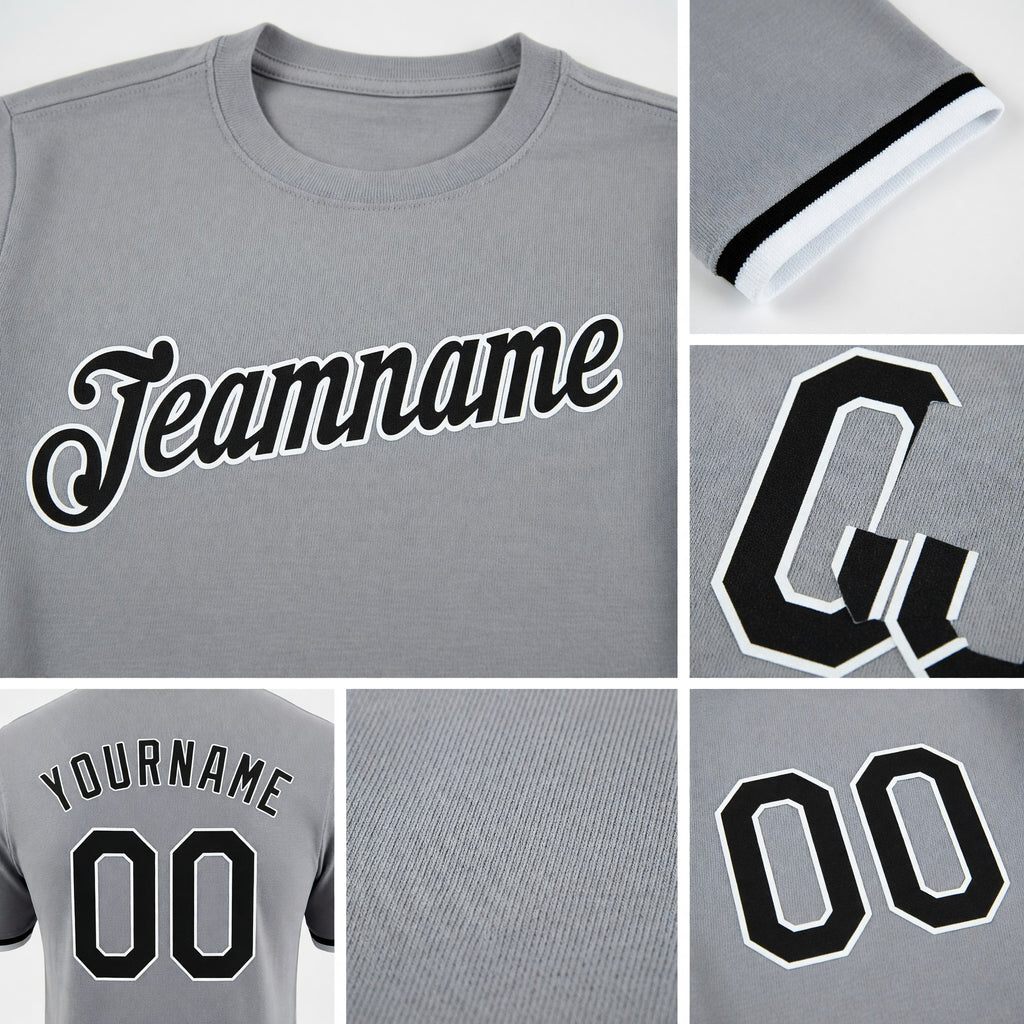 Custom Gray Black-White Performance T-Shirt detail