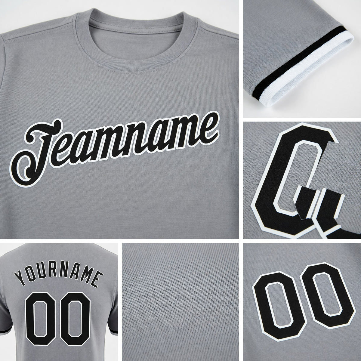 Custom Gray Black-White Performance T-Shirt detail