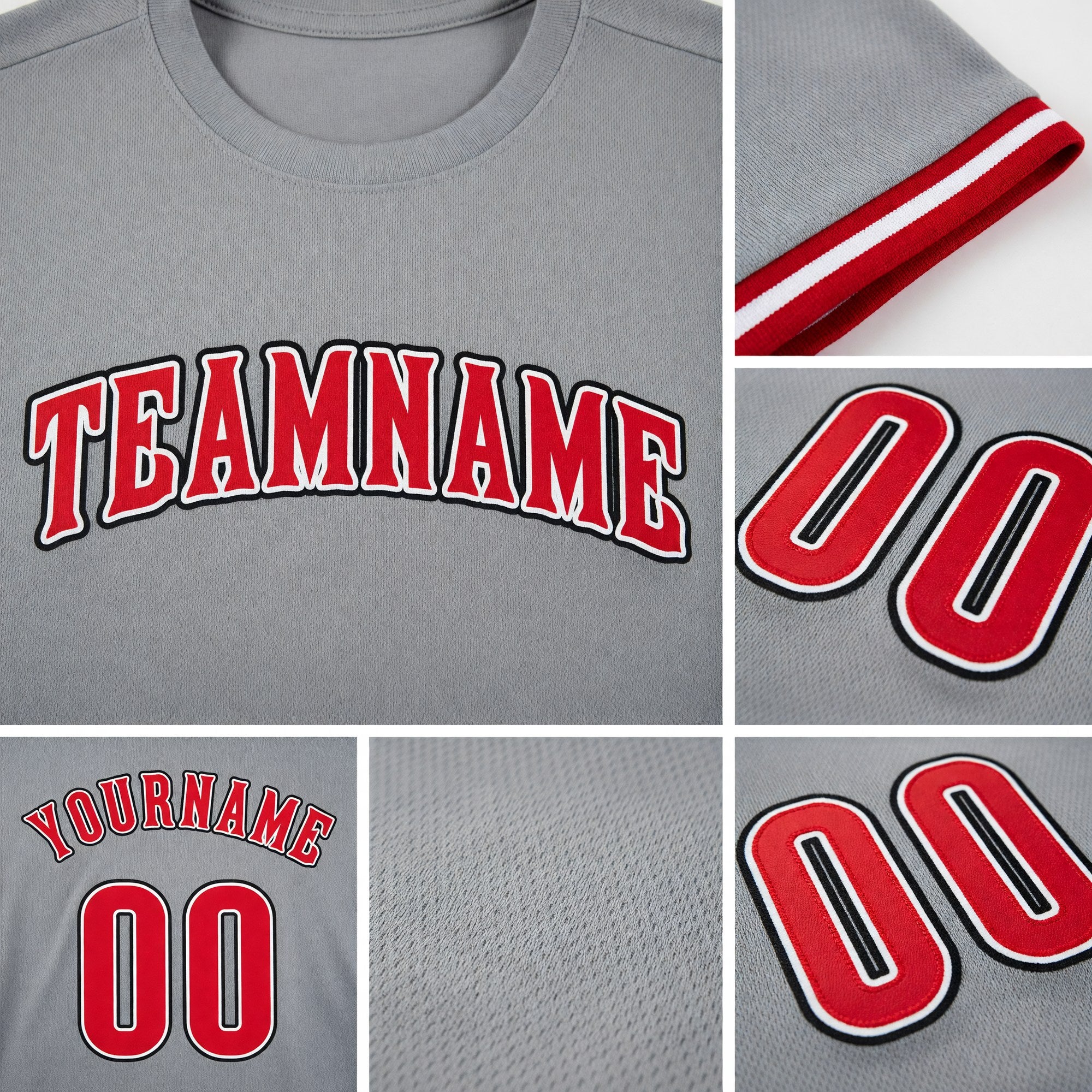Custom Gray Red-Black Performance T-Shirt detail