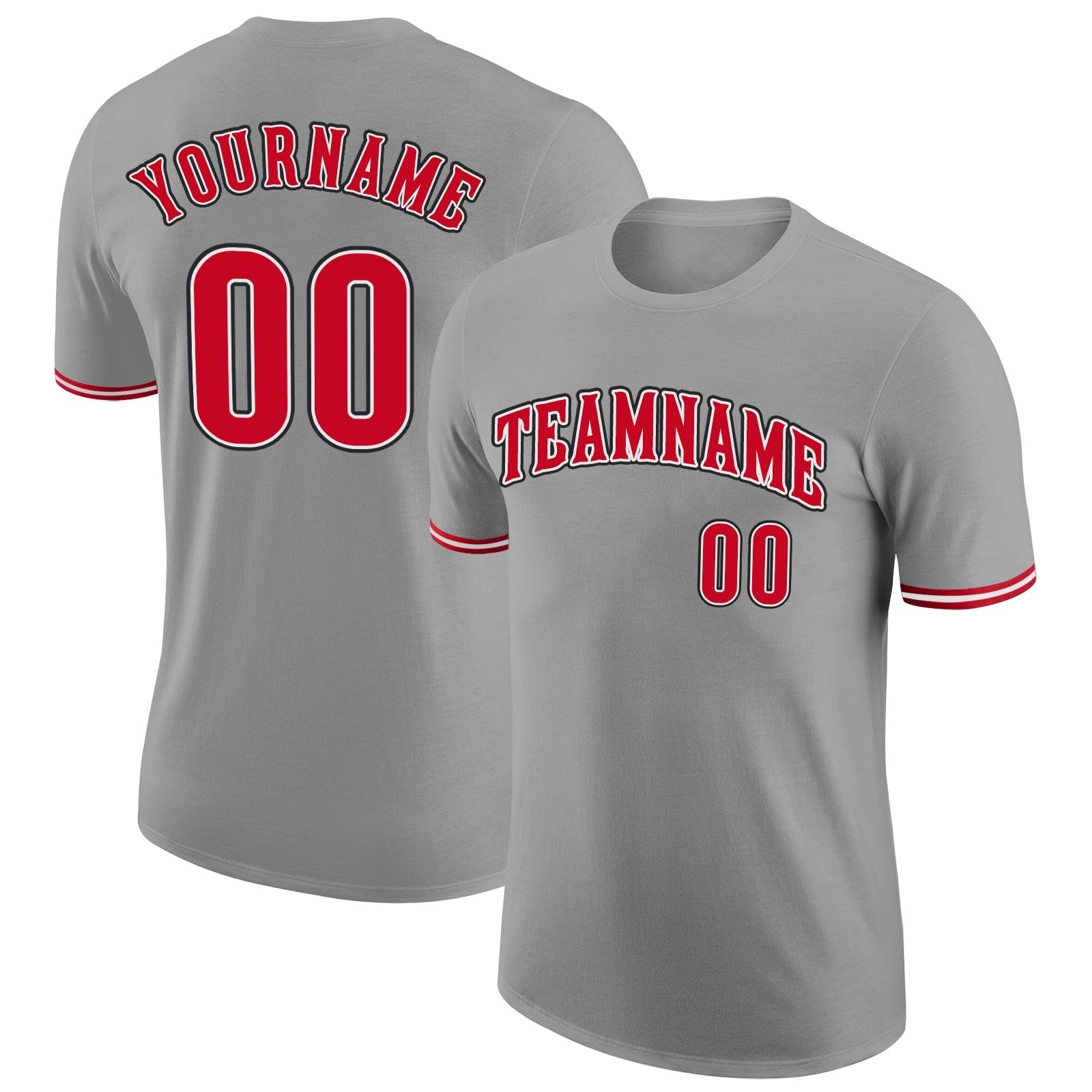 Custom Gray Red-Black Performance T-Shirt photo 1