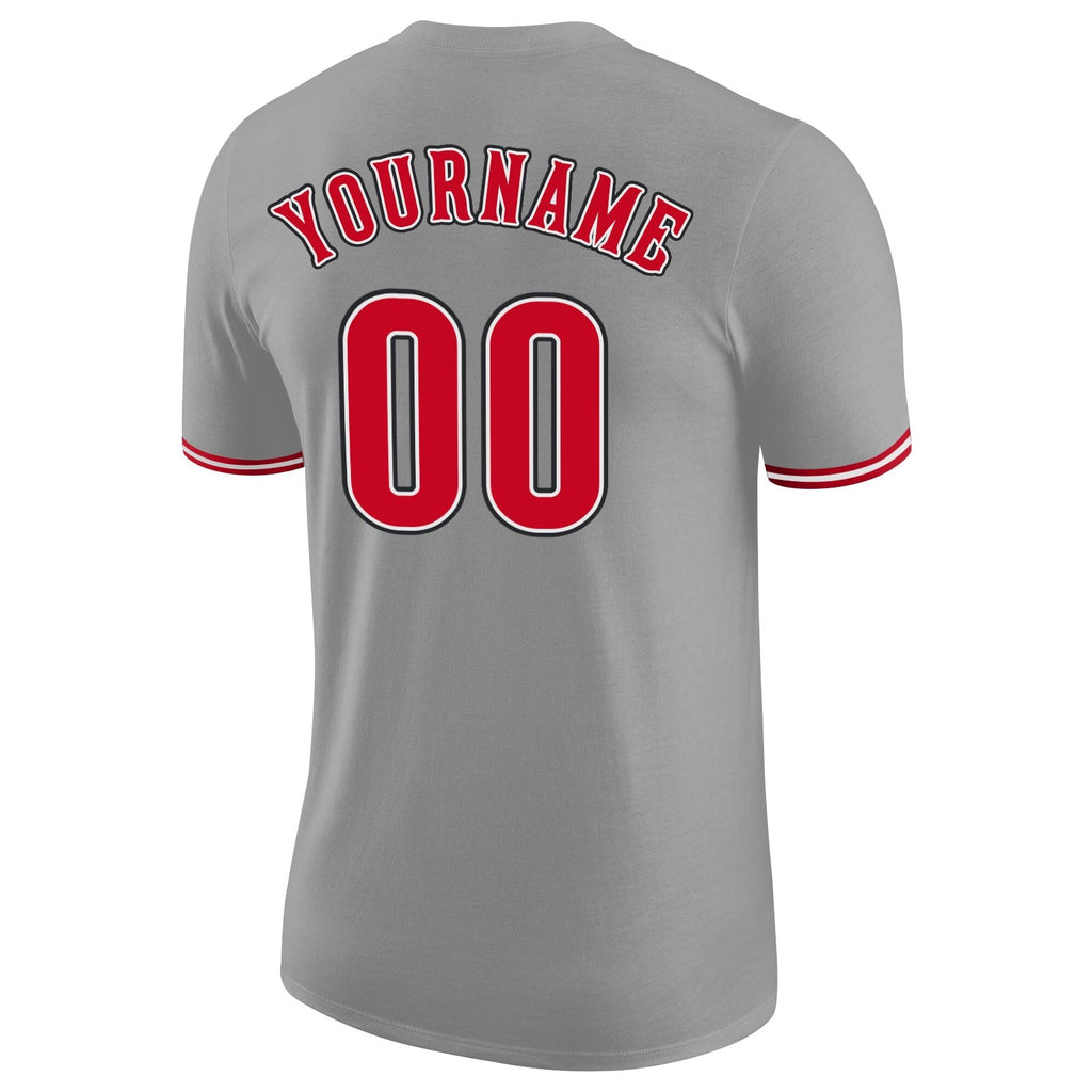 Custom Gray Red-Black Performance T-Shirt photo 5