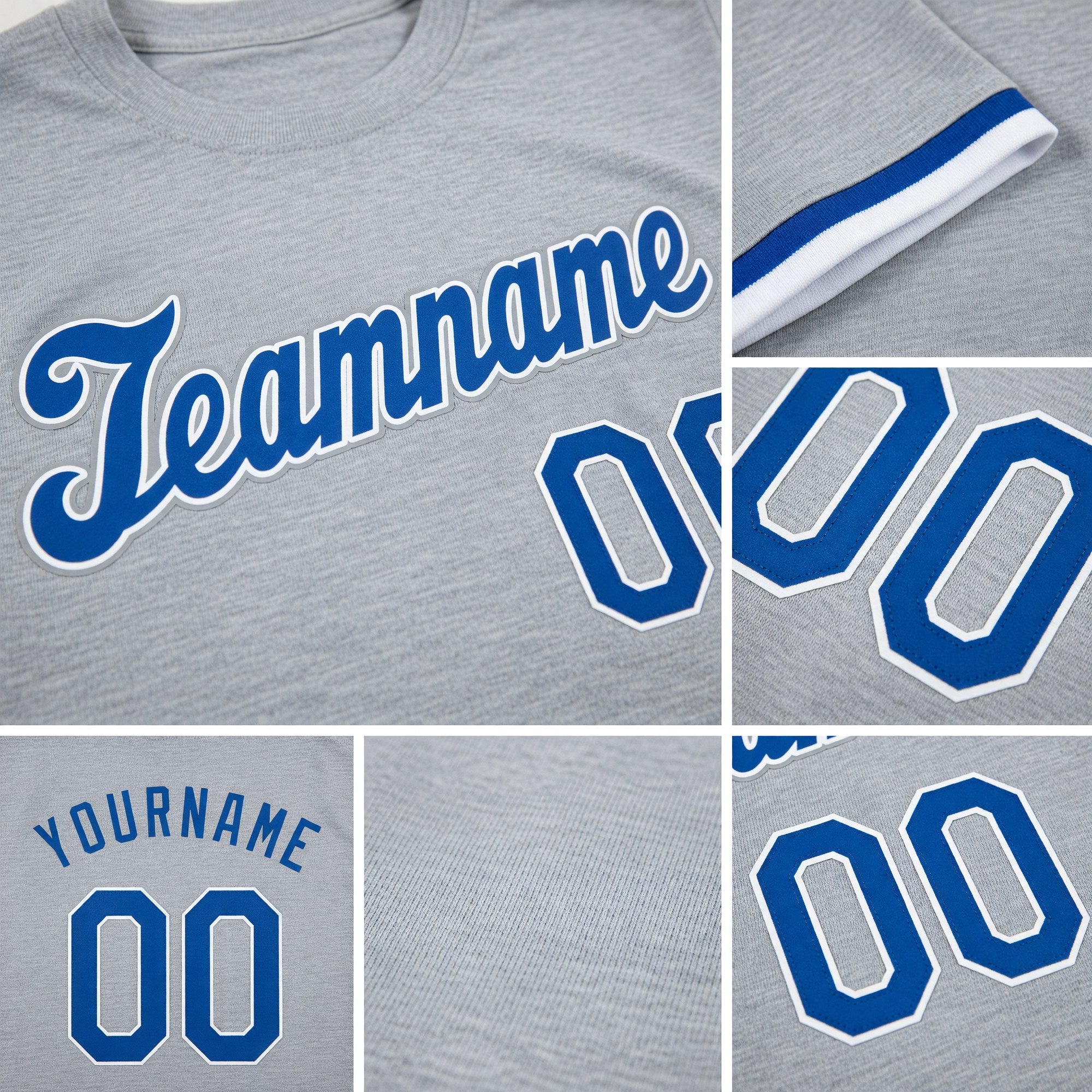 Custom Gray Royal-White Performance T-Shirt detail