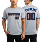 Custom Gray Black-Powder Blue Performance T-Shirt worn front and back