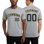 Custom Gray Navy-Gold Performance T-Shirt worn front and back