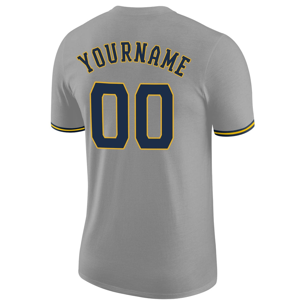 Custom Gray Navy-Gold Performance T-Shirt photo 5