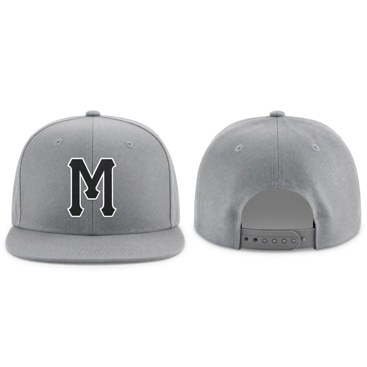 Custom Gray Black-White Stitched Adjustable Snapback Hat