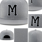 Custom Gray Black-White Stitched Adjustable Snapback Hat detail