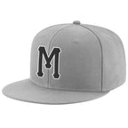 Custom Gray Black-White Stitched Adjustable Snapback Hat photo 1