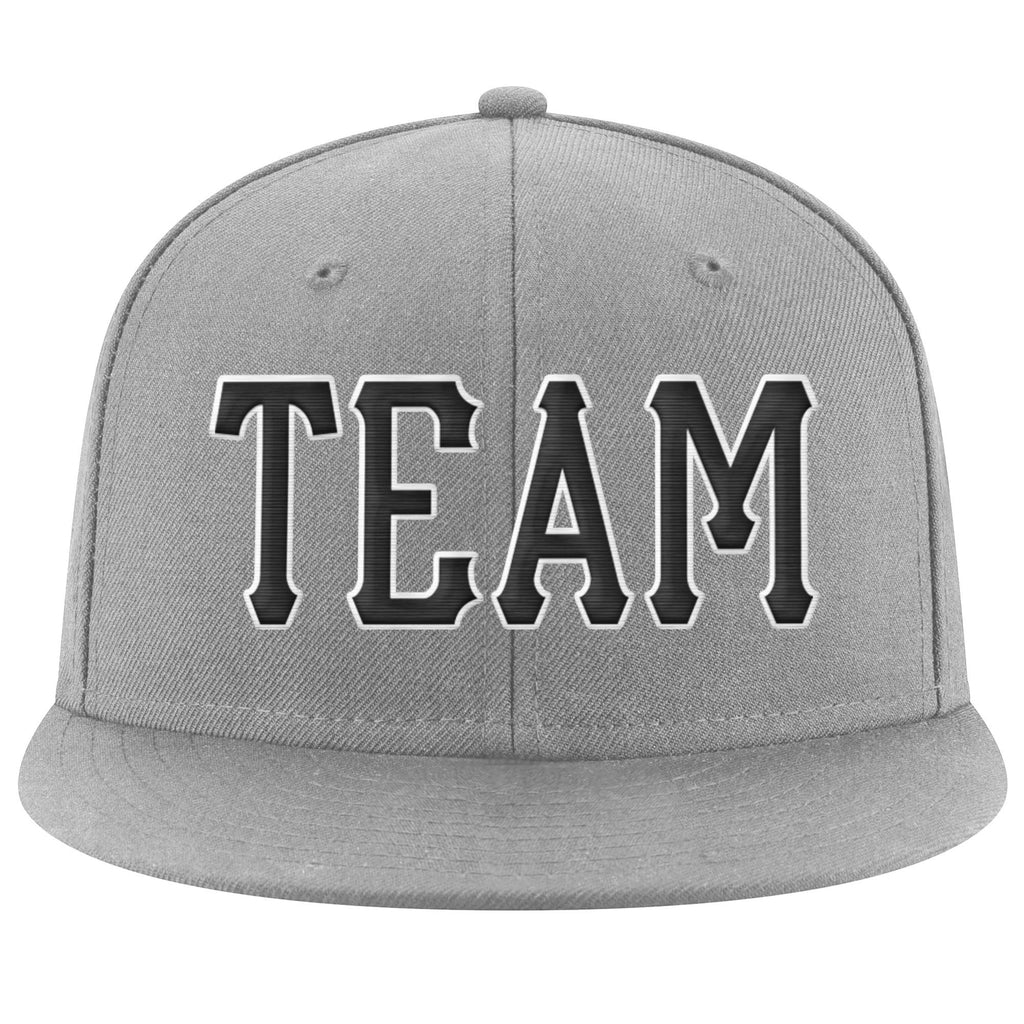 Custom Gray Black-White Stitched Adjustable Snapback Hat photo 2