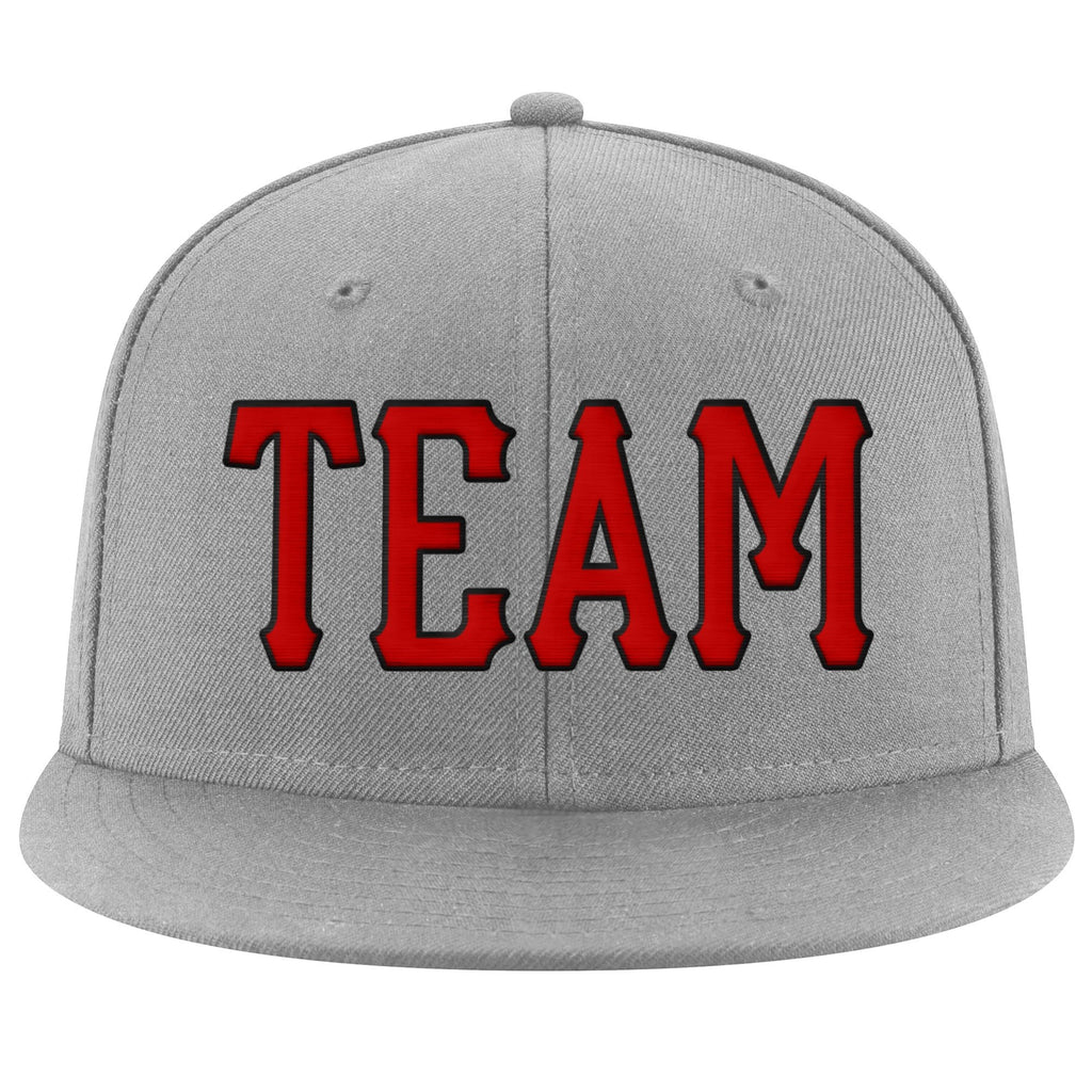 Custom Gray Red-Black Stitched Adjustable Snapback Hat photo 2