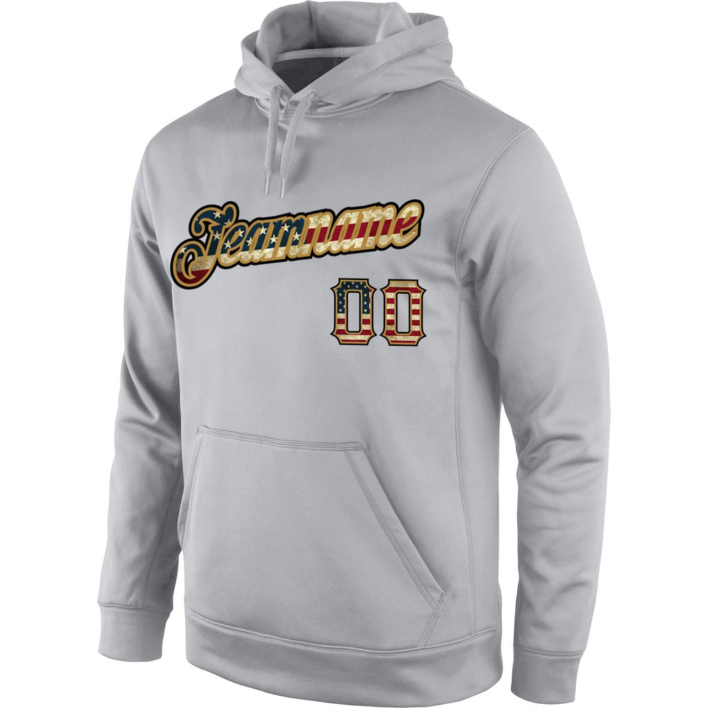Custom Stitched Gray Vintage USA Flag-Old Gold Sports Pullover Sweatshirt Hoodie photo 2