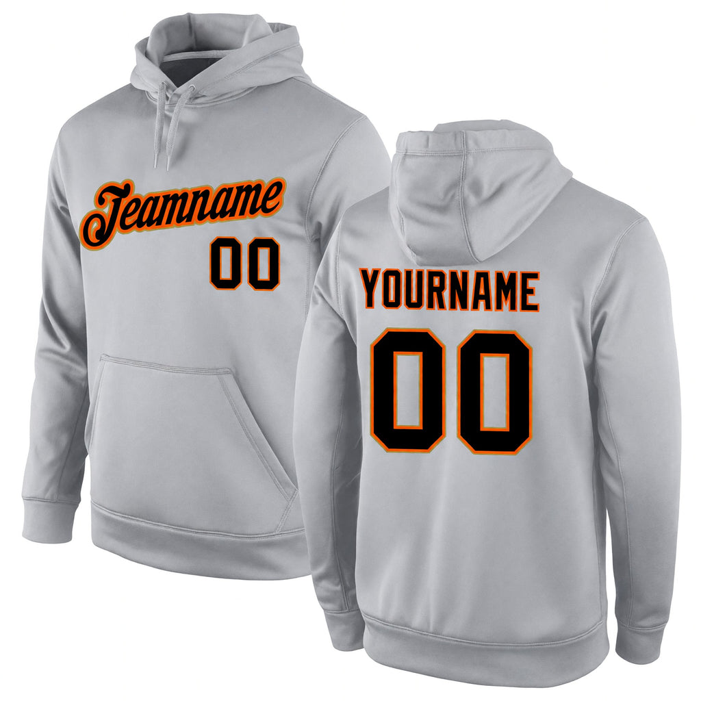 Custom Stitched Gray Black-Orange Sports Pullover Sweatshirt Hoodie