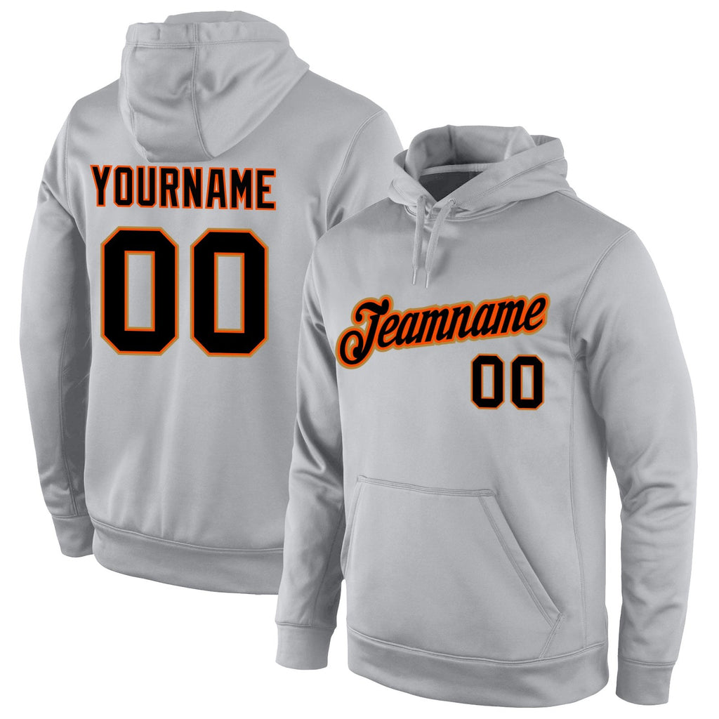 Custom Stitched Gray Black-Orange Sports Pullover Sweatshirt Hoodie photo 1