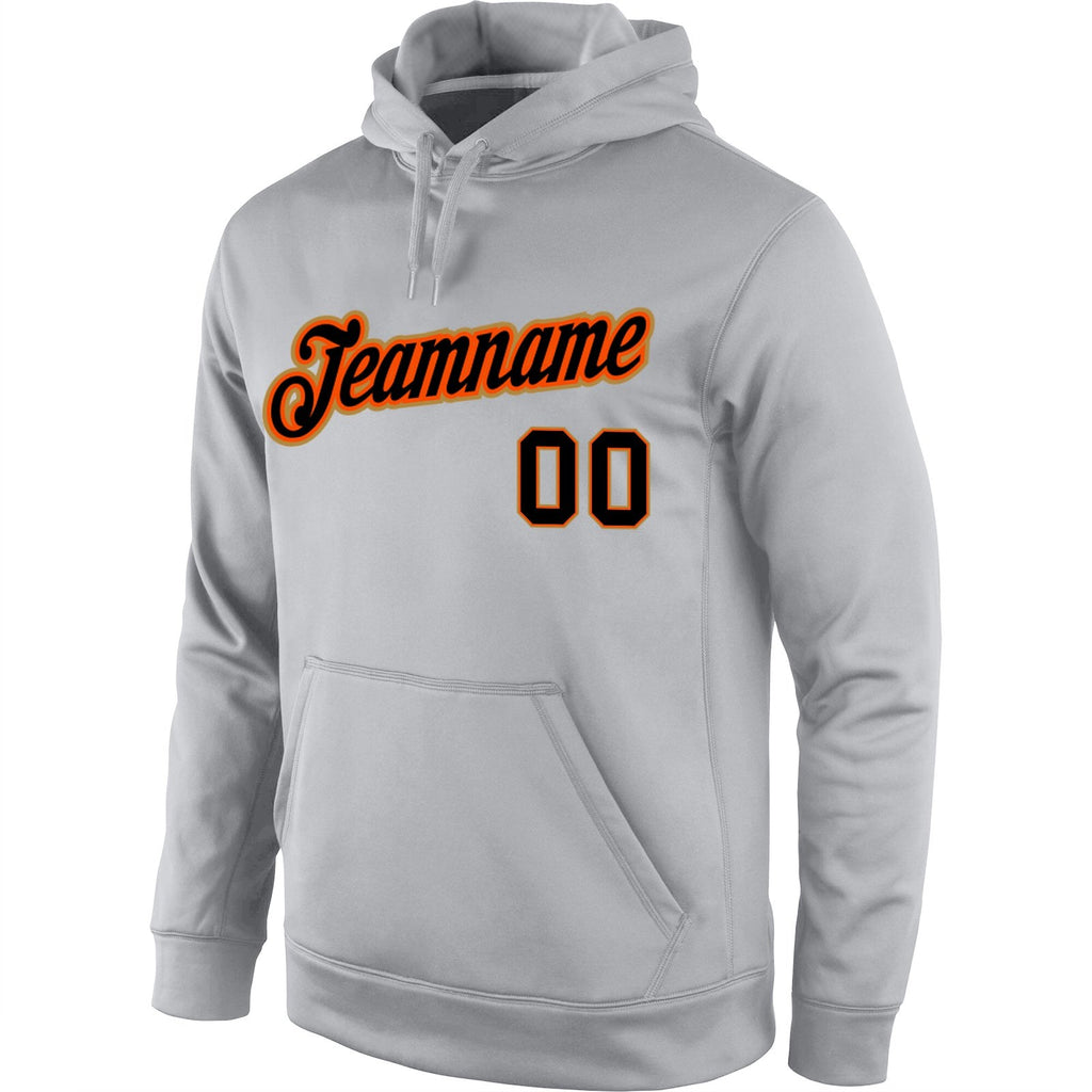 Custom Stitched Gray Black-Orange Sports Pullover Sweatshirt Hoodie photo 2