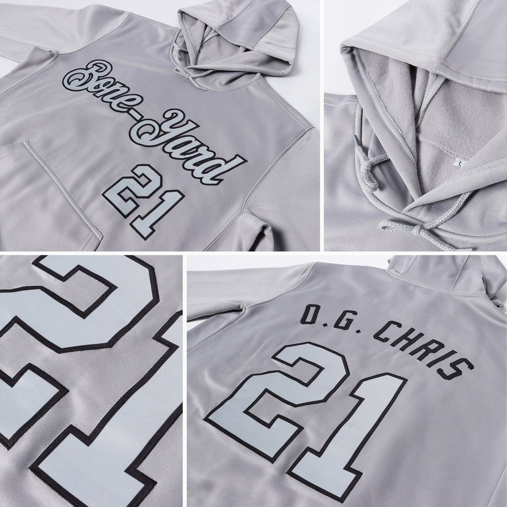 Custom Stitched Gray Gray-Black Sports Pullover Sweatshirt Hoodie photo 6