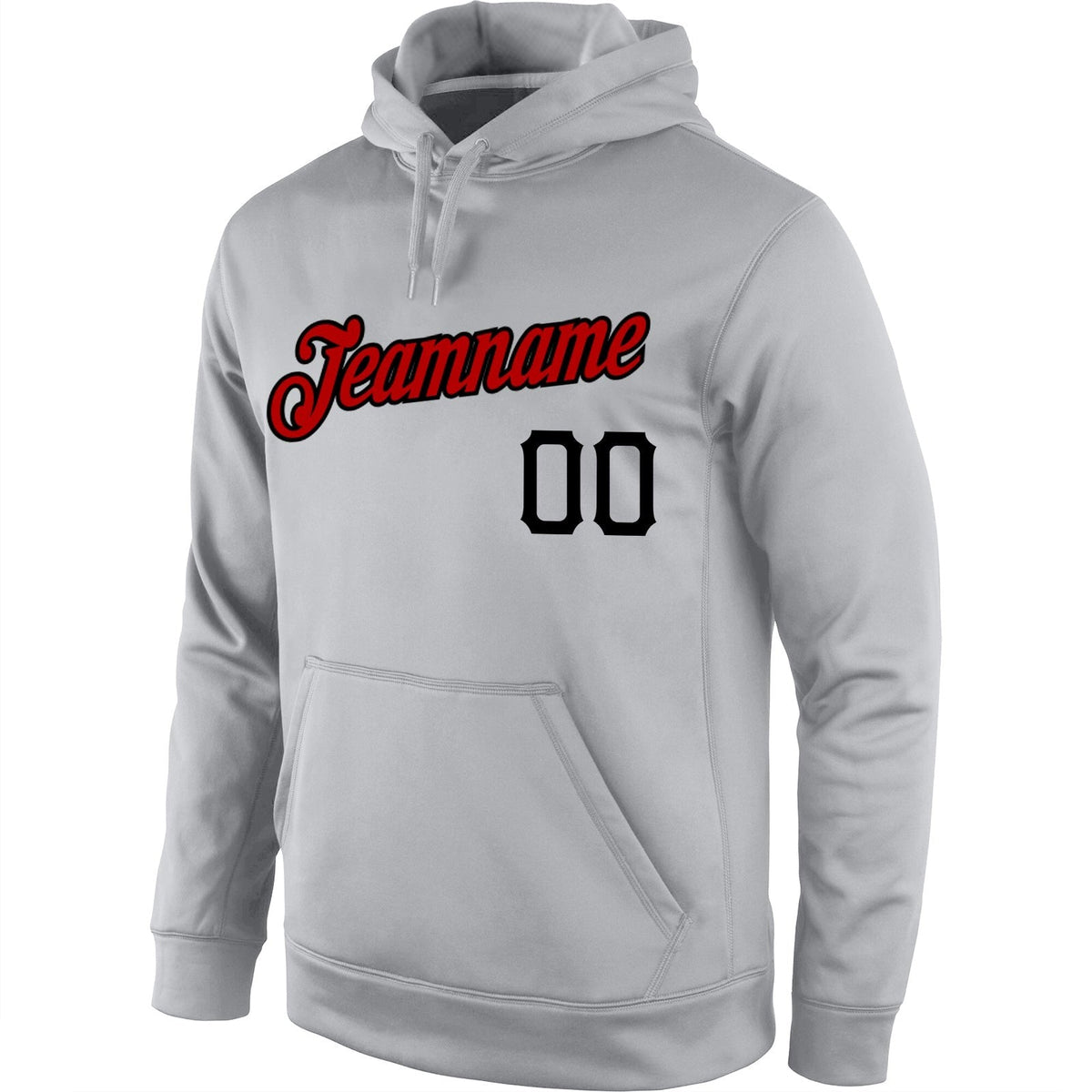 Custom Stitched Gray Red-Black Sports Pullover Sweatshirt Hoodie photo 2