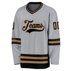 Custom Gray Black-Old Gold Hockey Jersey photo 2